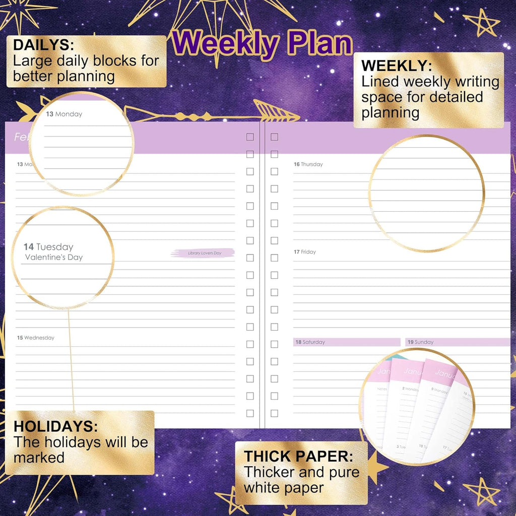 2023 Hardcover Planner - Weekly & Monthly Planner 2023 with Stickers, Dated Jan 2023 - Dec 2023, 8.9" X 9.3", 12 Month Planner with Tabs, Daily Spiral Agenda for Women, Laminated Dividers, Purple