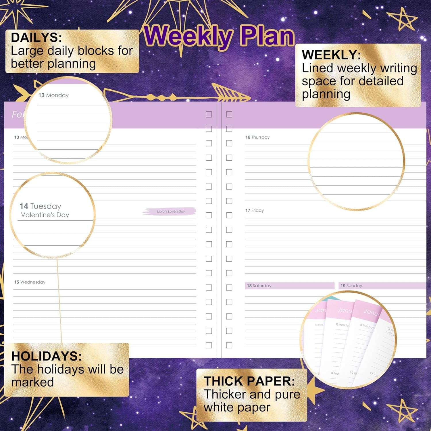 2023 Hardcover Planner - Weekly & Monthly Planner 2023 with Stickers, Dated Jan 2023 - Dec 2023, 8.9" X 9.3", 12 Month Planner with Tabs, Daily Spiral Agenda for Women, Laminated Dividers, Purple