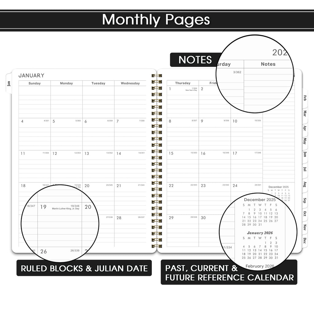 2026 Planner 8X10 Black Weekly Monthly Scheduling Organizer with Twin Wire Bi...