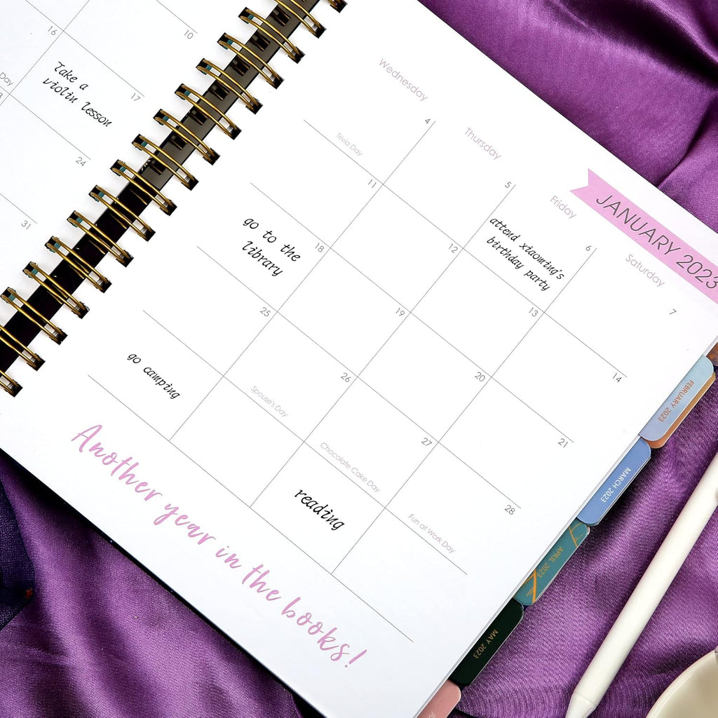 2023 Hardcover Planner - Weekly & Monthly Planner 2023 with Stickers, Dated Jan 2023 - Dec 2023, 8.9" X 9.3", 12 Month Planner with Tabs, Daily Spiral Agenda for Women, Laminated Dividers, Purple