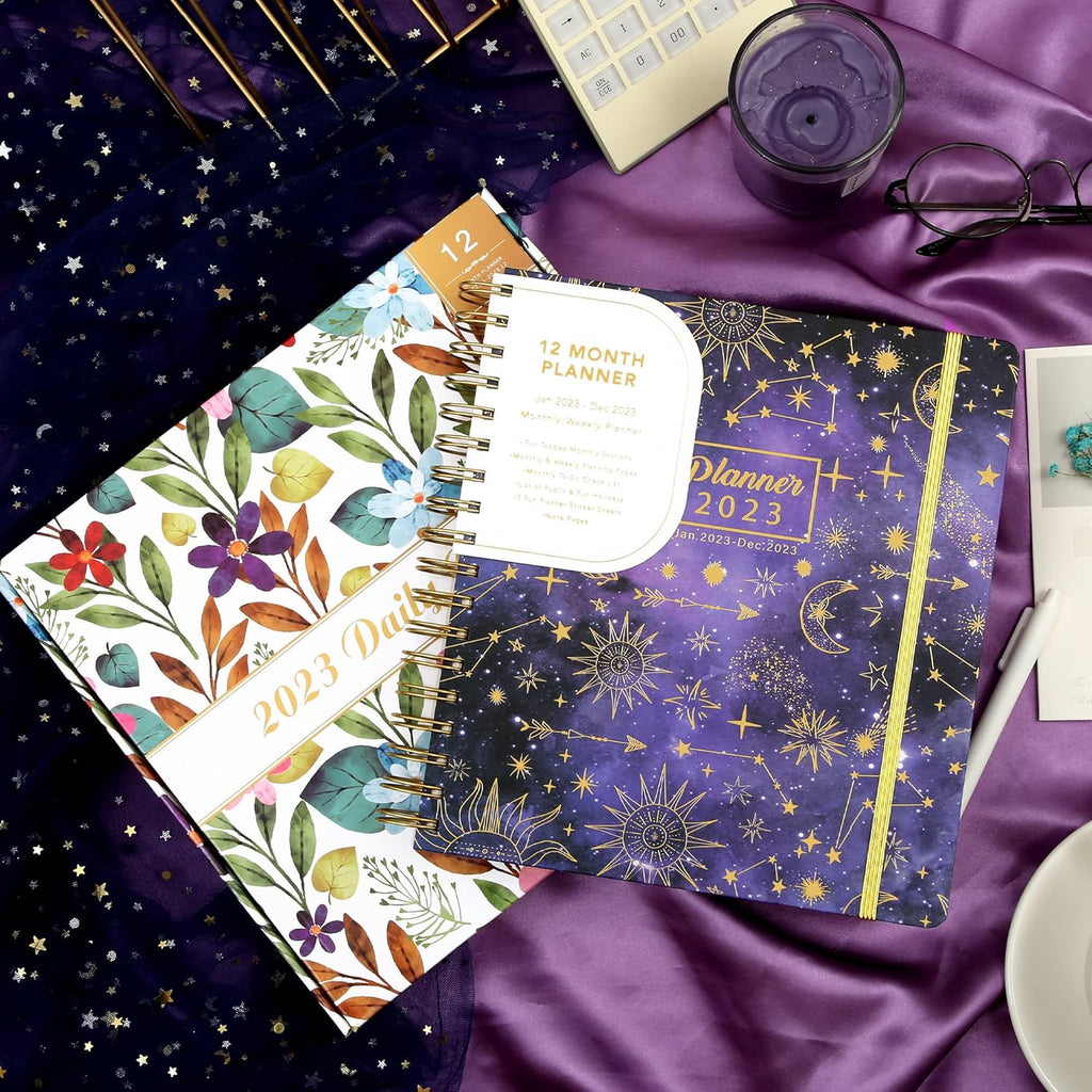 2023 Hardcover Planner - Weekly & Monthly Planner 2023 with Stickers, Dated Jan 2023 - Dec 2023, 8.9" X 9.3", 12 Month Planner with Tabs, Daily Spiral Agenda for Women, Laminated Dividers, Purple