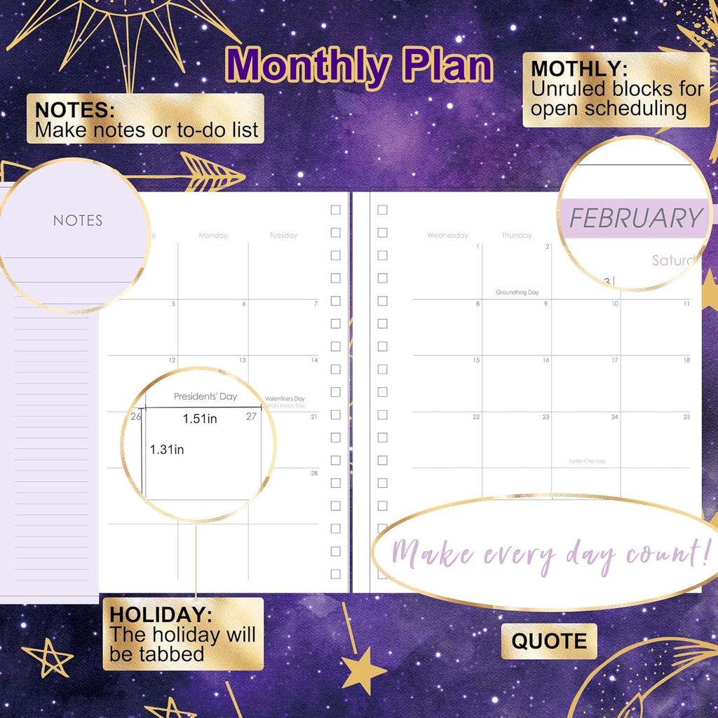 2023 Hardcover Planner - Weekly & Monthly Planner 2023 with Stickers, Dated Jan 2023 - Dec 2023, 8.9" X 9.3", 12 Month Planner with Tabs, Daily Spiral Agenda for Women, Laminated Dividers, Purple