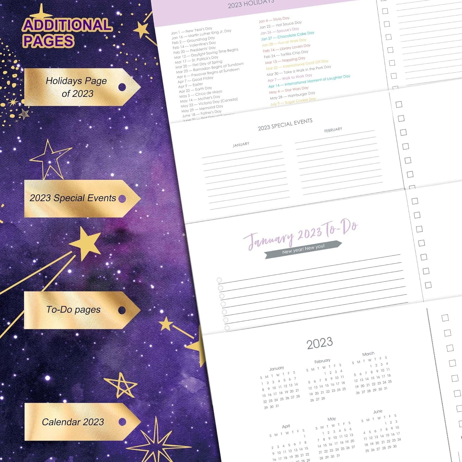 2023 Hardcover Planner - Weekly & Monthly Planner 2023 with Stickers, Dated Jan 2023 - Dec 2023, 8.9" X 9.3", 12 Month Planner with Tabs, Daily Spiral Agenda for Women, Laminated Dividers, Purple