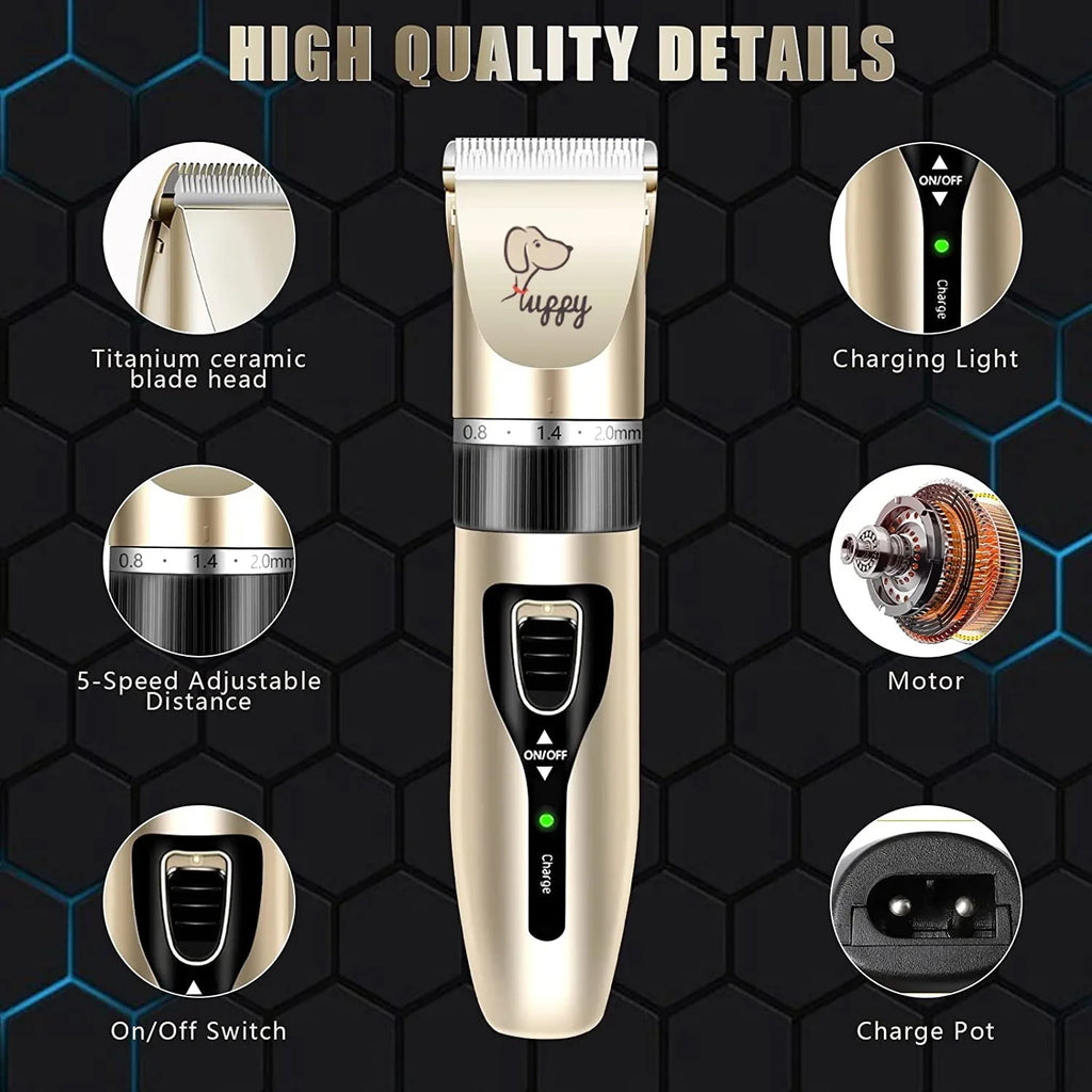 Dog Clippers, Grooming Low Noise Cordless Grooming Kit Thick Coats Shears Rechargeable Dogs Cats Other Pet Kit Gold